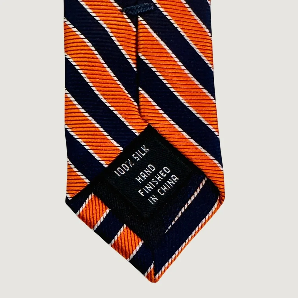 Jos. A. Bank Classic Collection Silk Tie Orange Navy Blue Striped Hand Finished